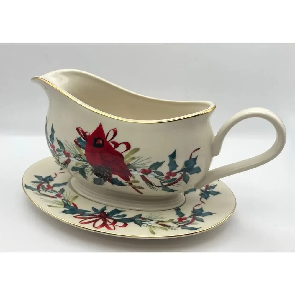 Lenox Winter Greeting Gravy Bowl & Under Plate Original Box